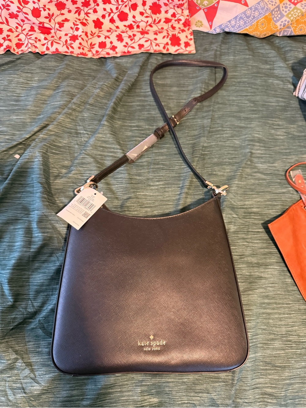kate spade Black Saffiano Leather Shoulder Bag with Gold Logo